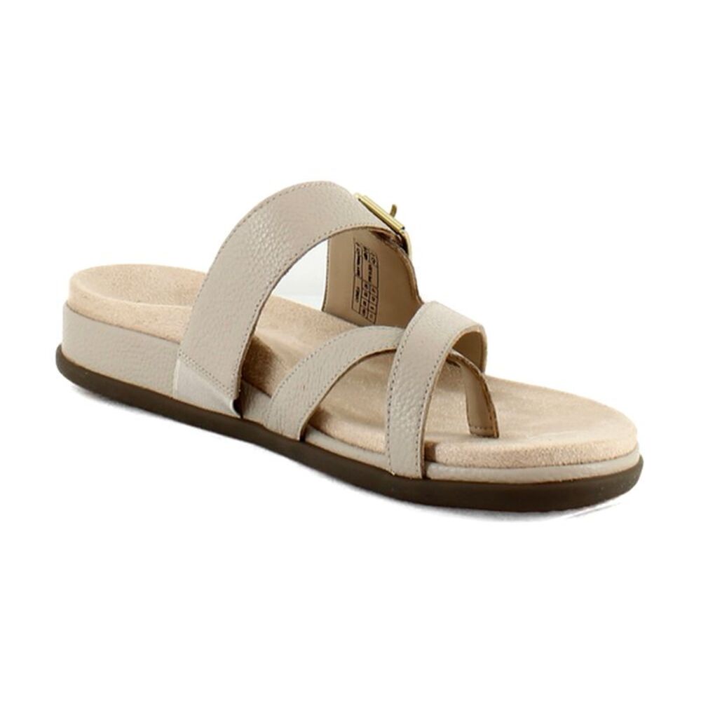 Vionic Neutral Tan Leather Double-Strap Slide Sandal
